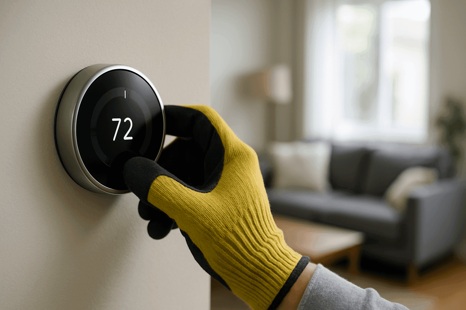 Close-up of smart thermostat being adjusted in modern home